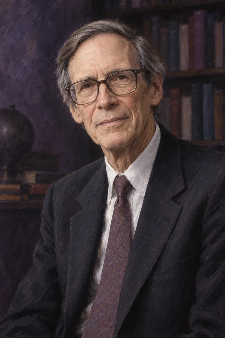 AI-generated editorial portrait illustration of John Rawls.